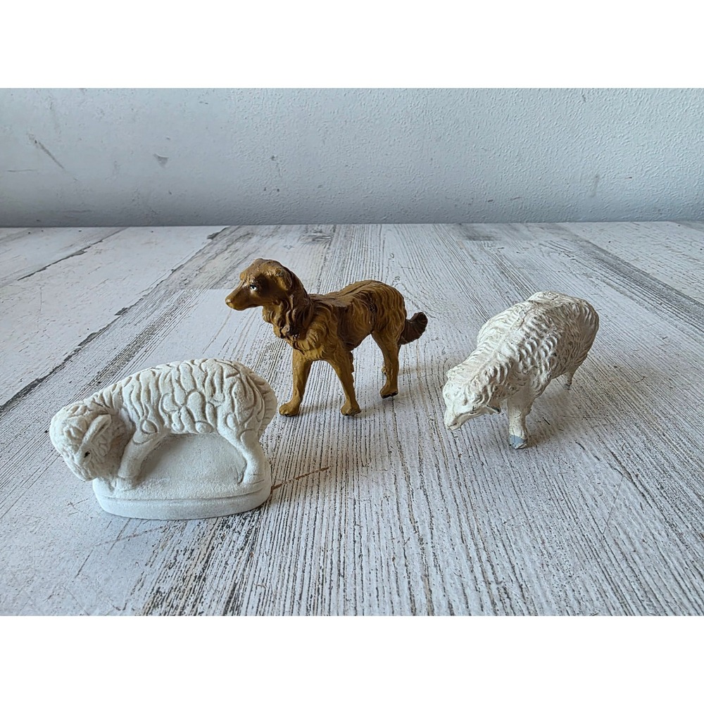 Vintage sheep Italian sheepdog Nativity Shepherd animal Xmas decor